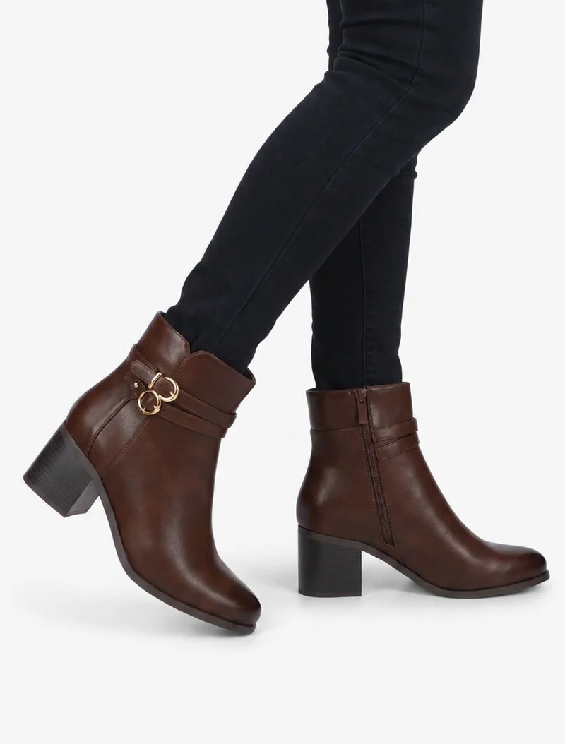 Bottines en simili à double boucles - Marron