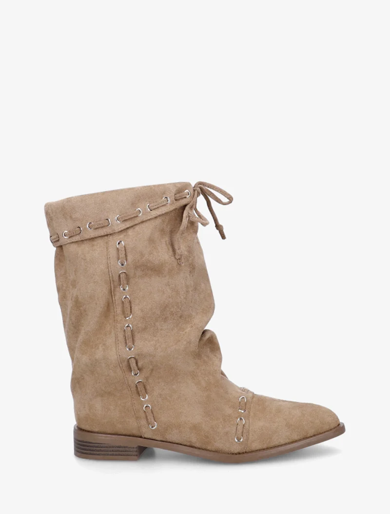 Bottines en suédine à cordons de serrage - Taupe