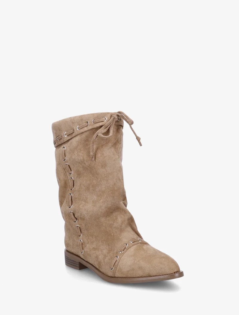 Bottines en suédine à cordons de serrage - Taupe