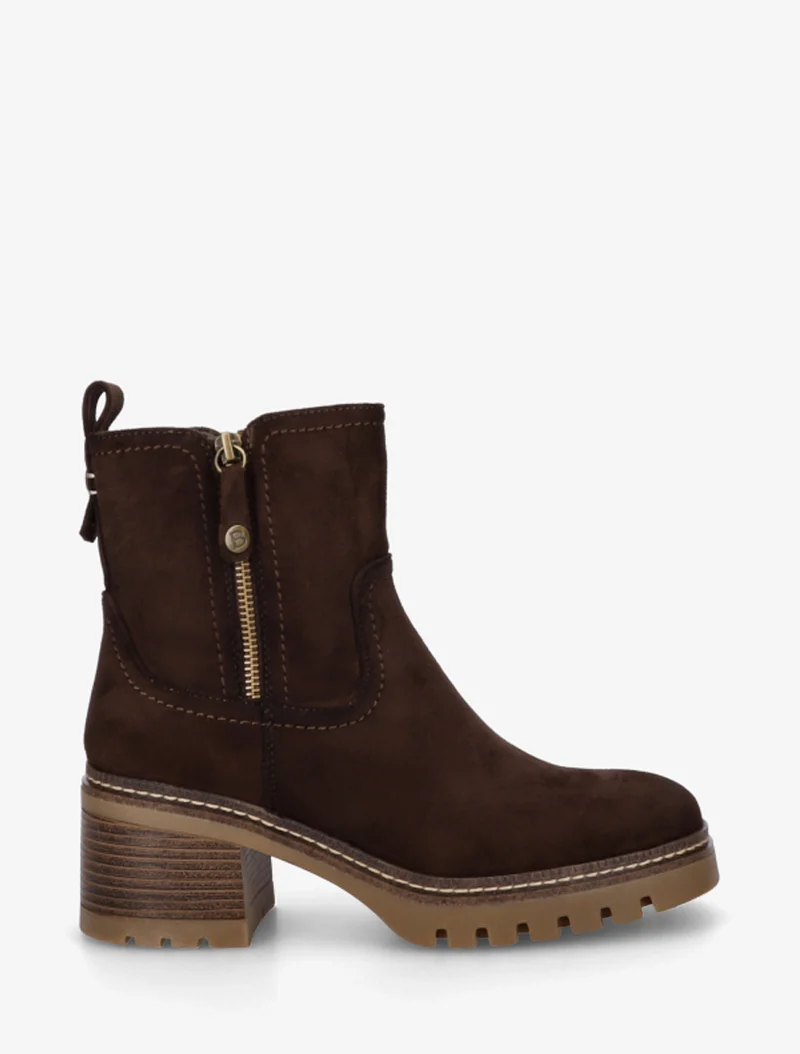 Bottines en suédine à zip décoratif - Marron