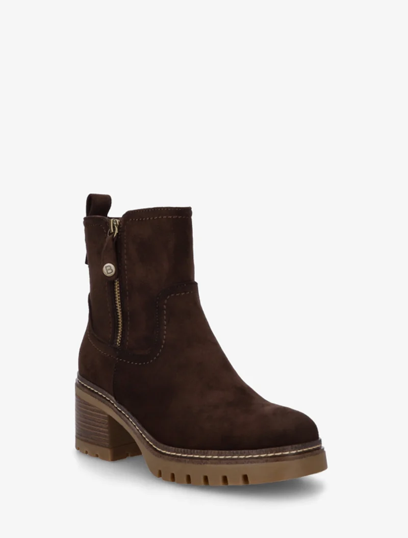 Bottines en suédine à zip décoratif - Marron