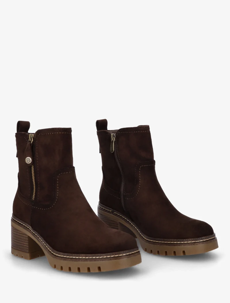 Bottines en suédine à zip décoratif - Marron