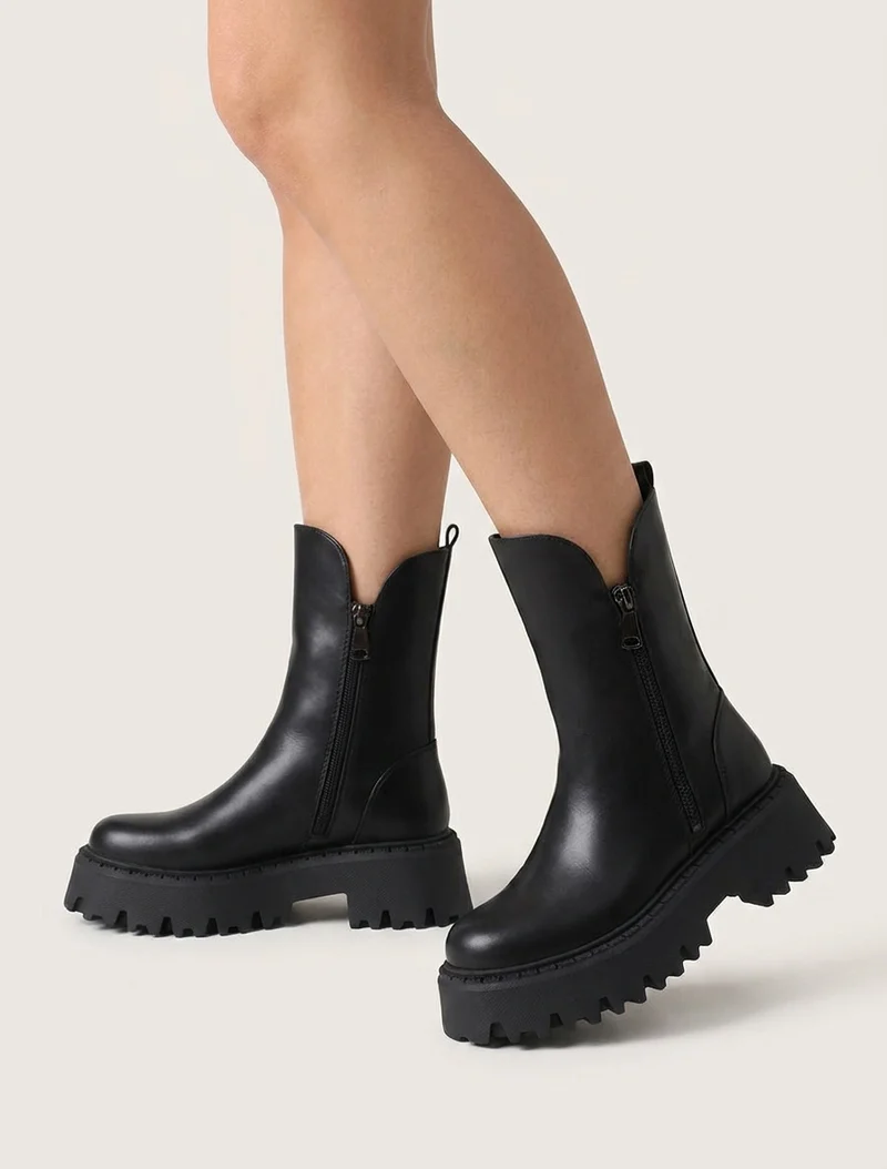 Bottines hautes à semelle crantée - Noir