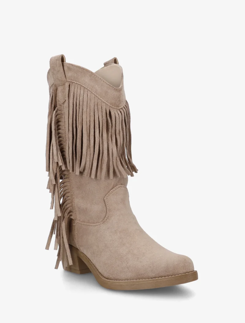Bottines style santiags à franges - Taupe
