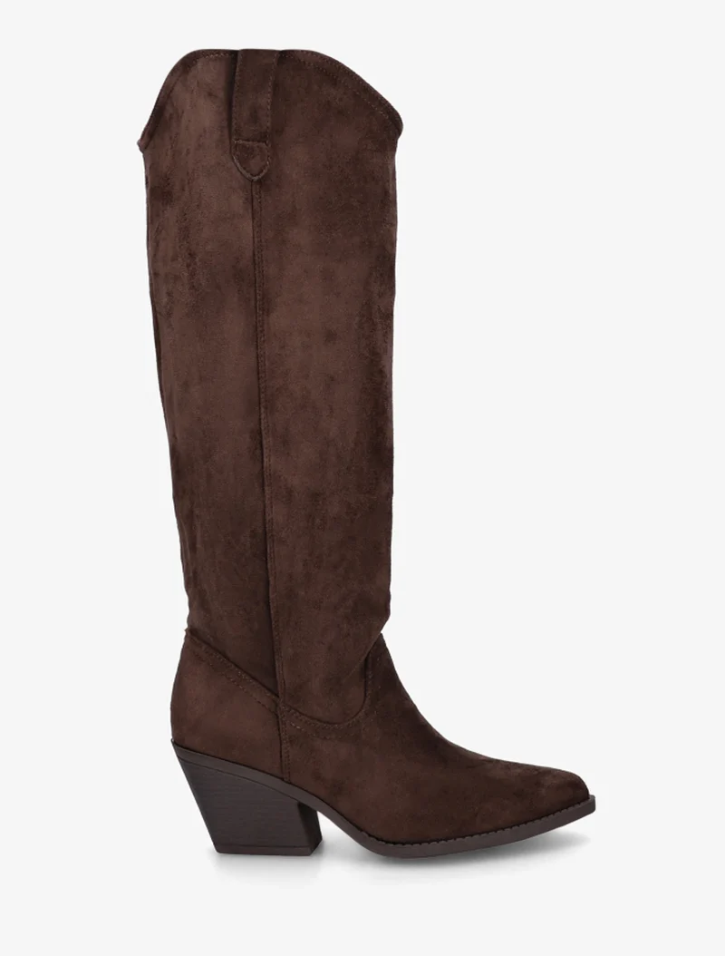 Bottes en suédine style santiag - Marron