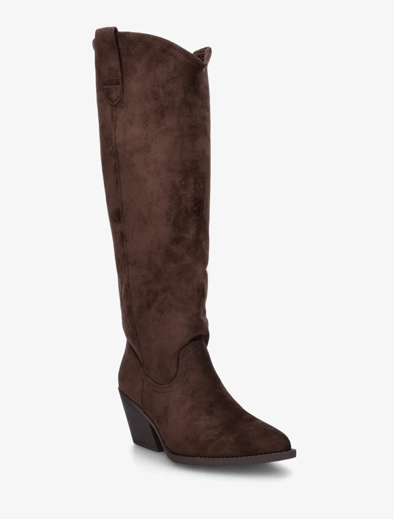 Bottes en suédine style santiag - Marron