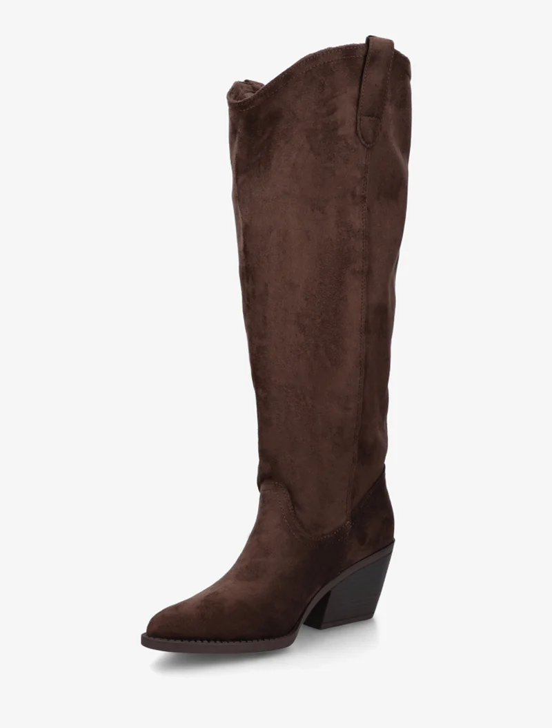 Bottes en suédine style santiag - Marron