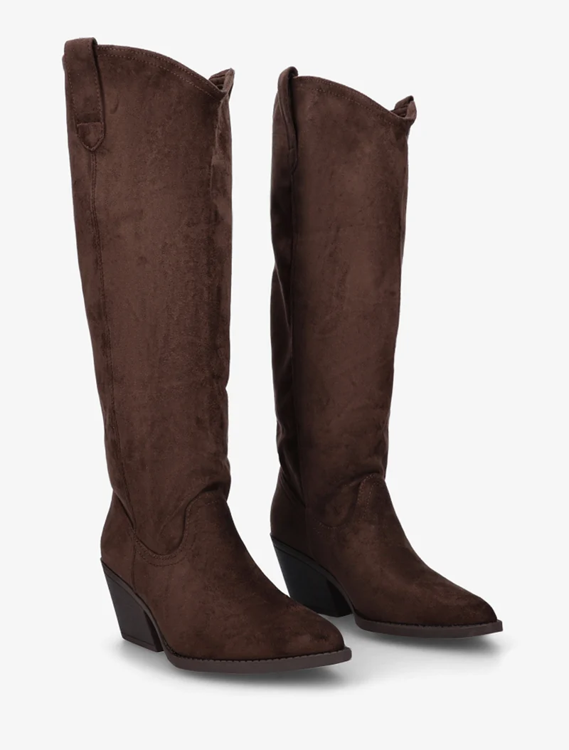 Bottes en suédine style santiag - Marron
