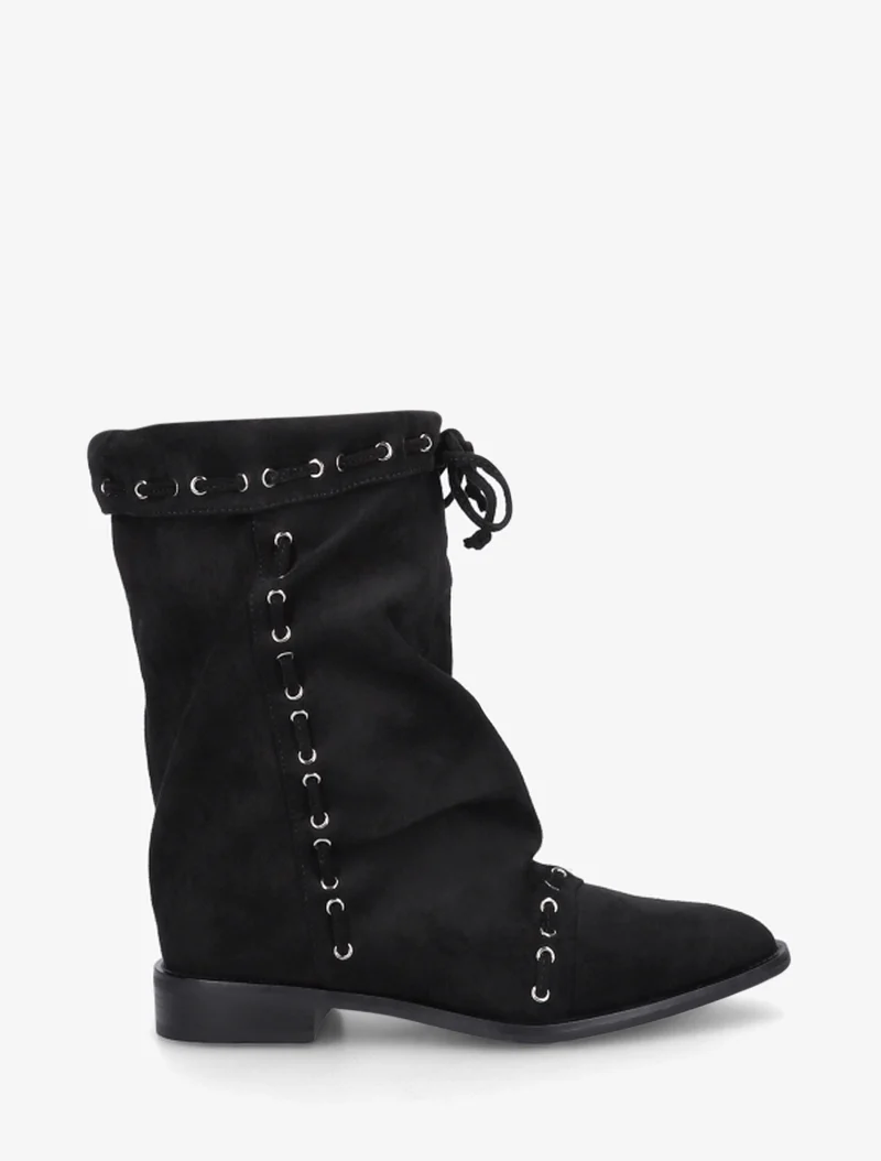 Bottines en suédine à cordons de serrage - Noir