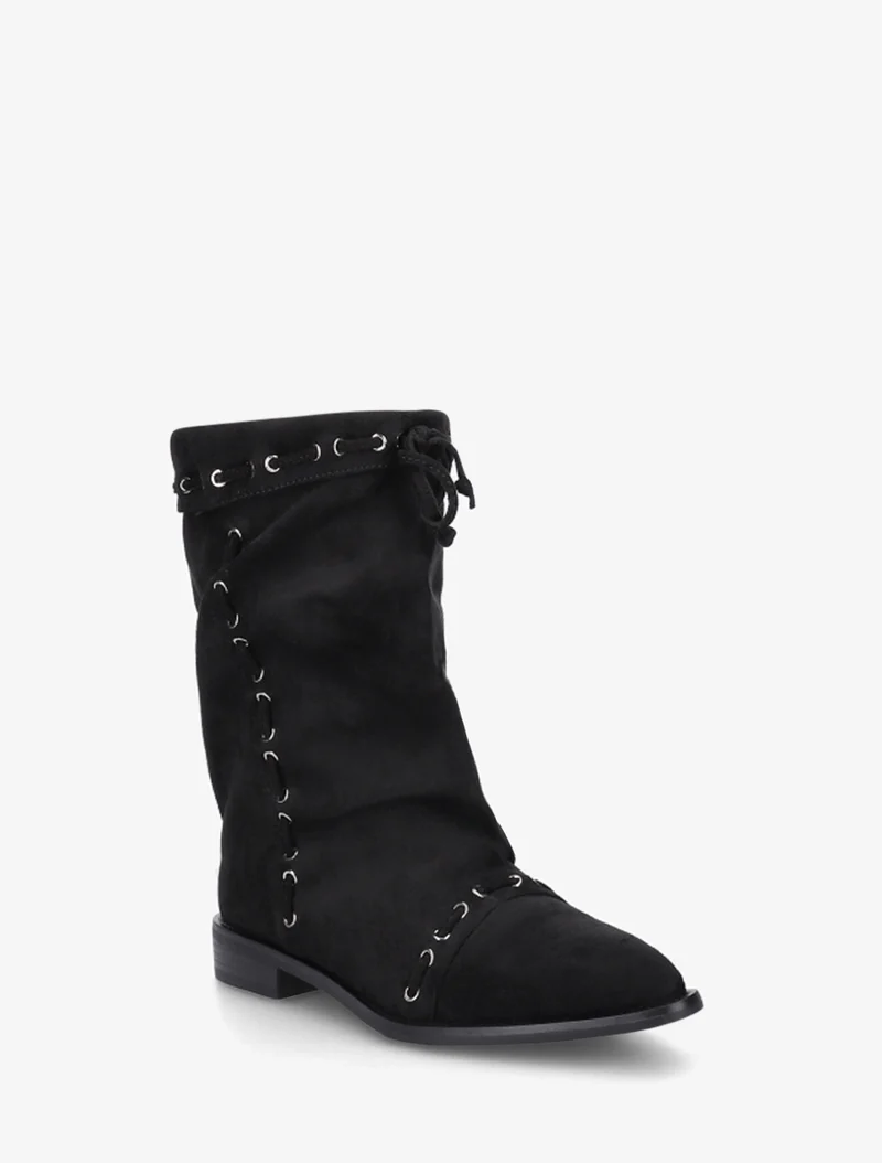 Bottines en suédine à cordons de serrage - Noir