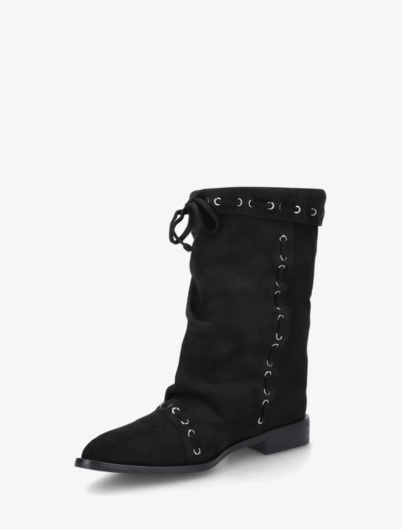 Bottines en suédine à cordons de serrage - Noir