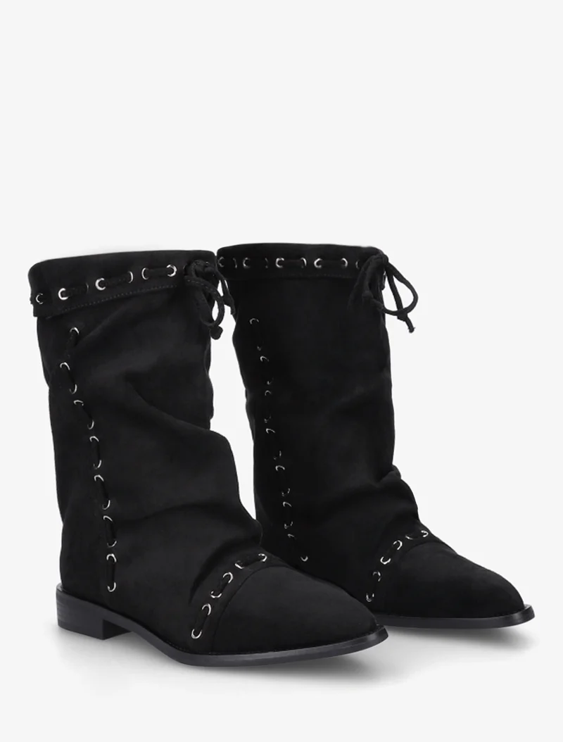 Bottines en suédine à cordons de serrage - Noir