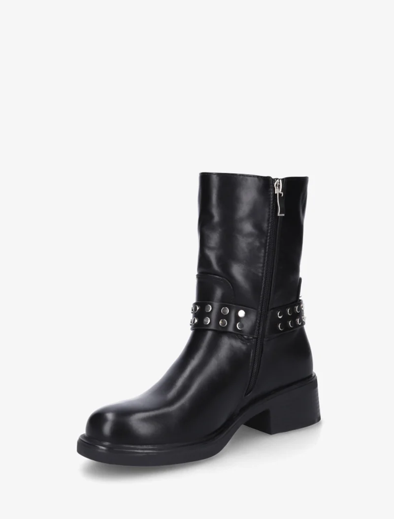 Bottines à sangle cloutée décorative - Noir