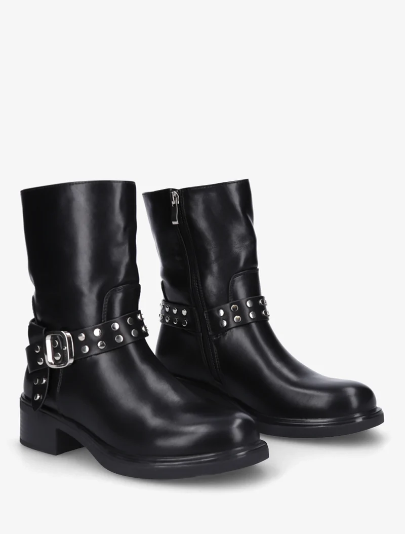 Bottines à sangle cloutée décorative - Noir