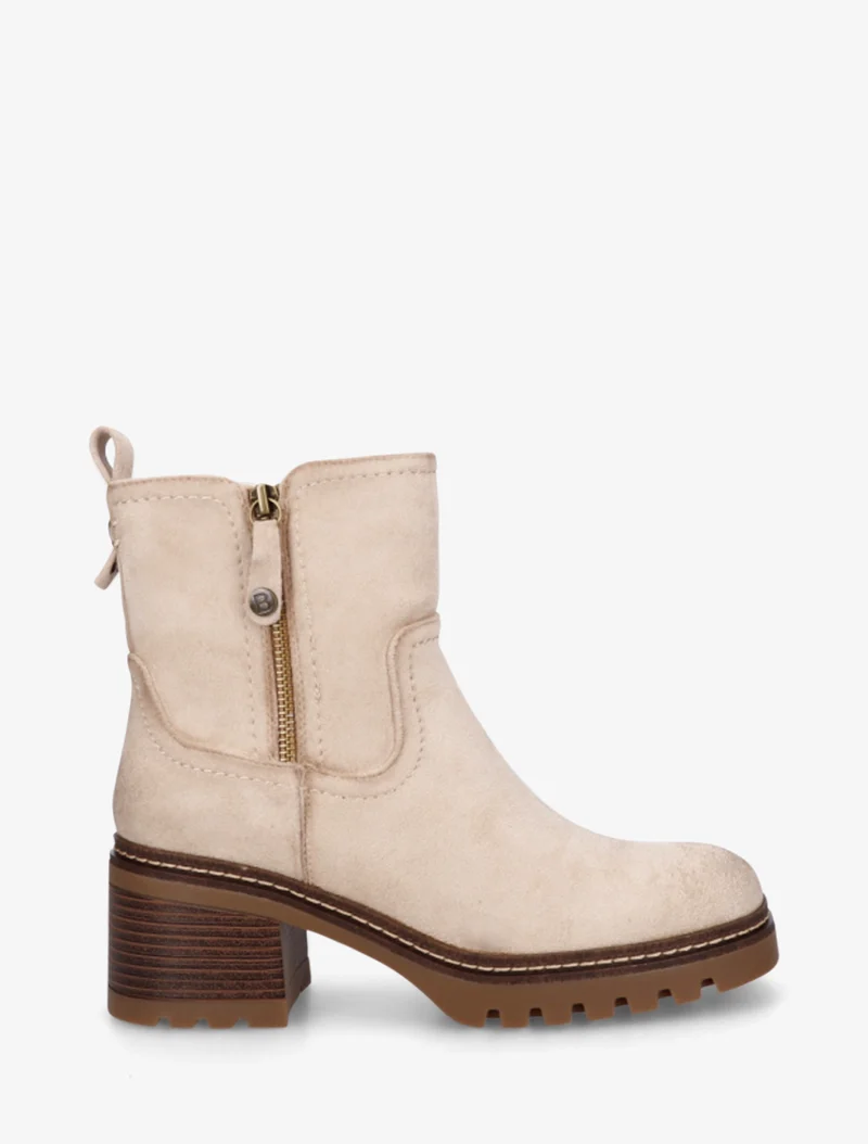 Bottines en suédine à zip décoratif - Beige