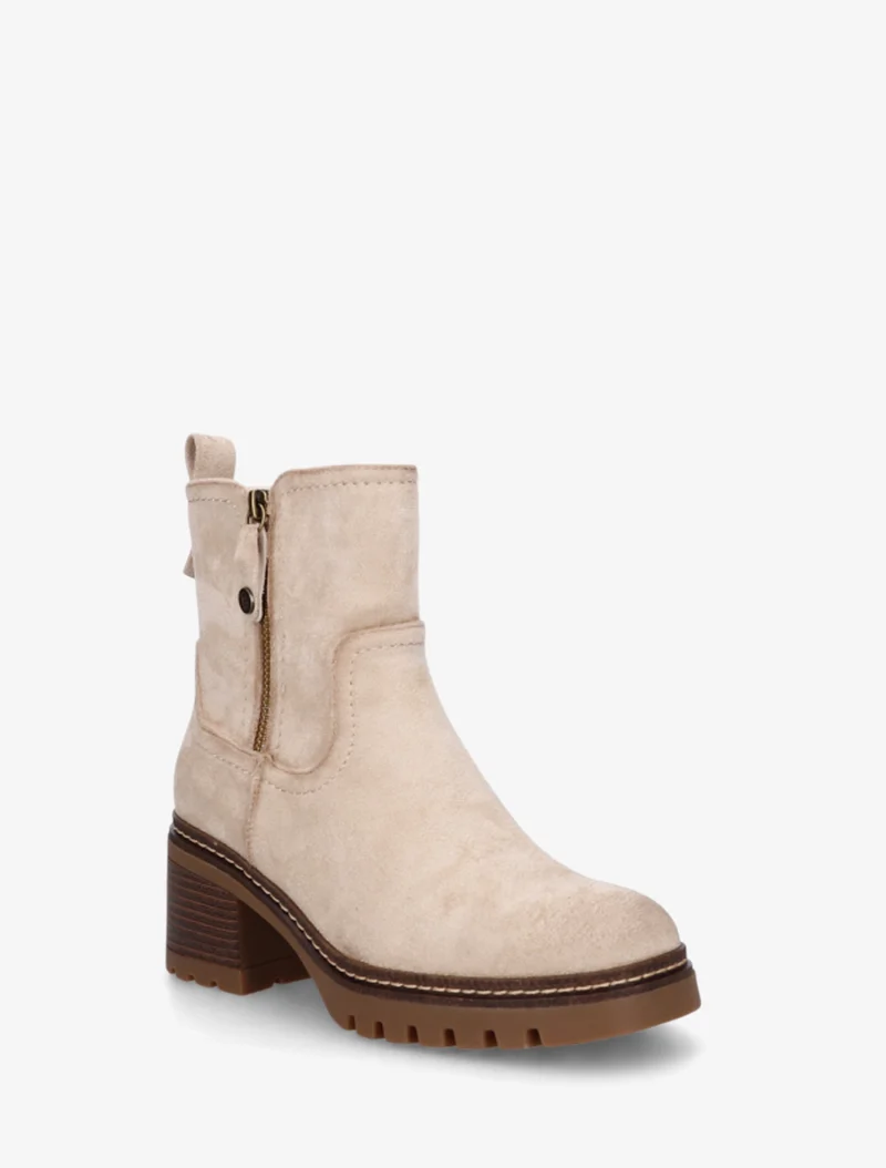 Bottines en suédine à zip décoratif - Beige
