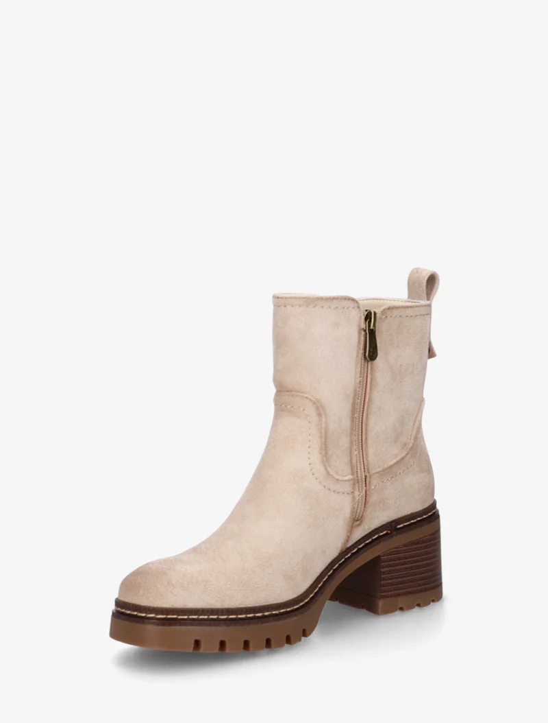 Bottines en suédine à zip décoratif - Beige