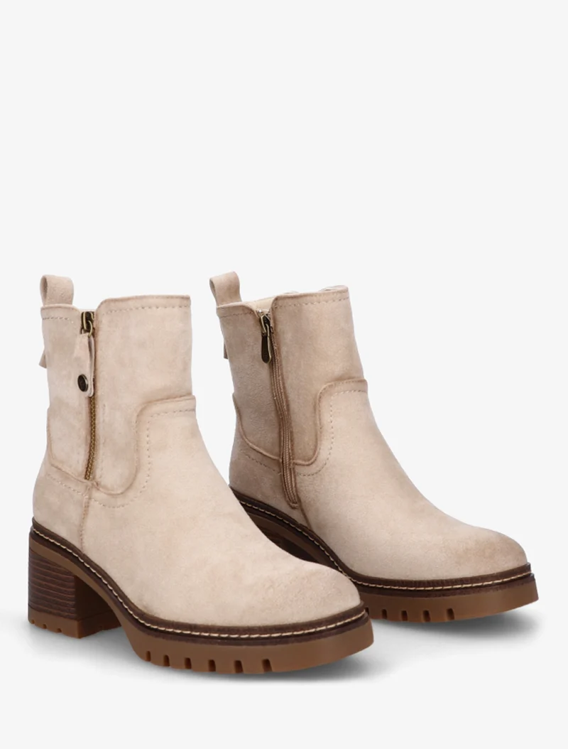 Bottines en suédine à zip décoratif - Beige