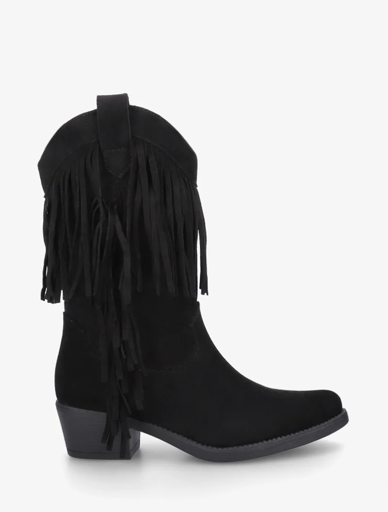 Bottines style santiags à franges - Noir