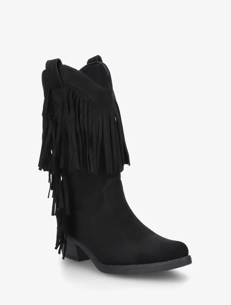 Bottines style santiags à franges - Noir