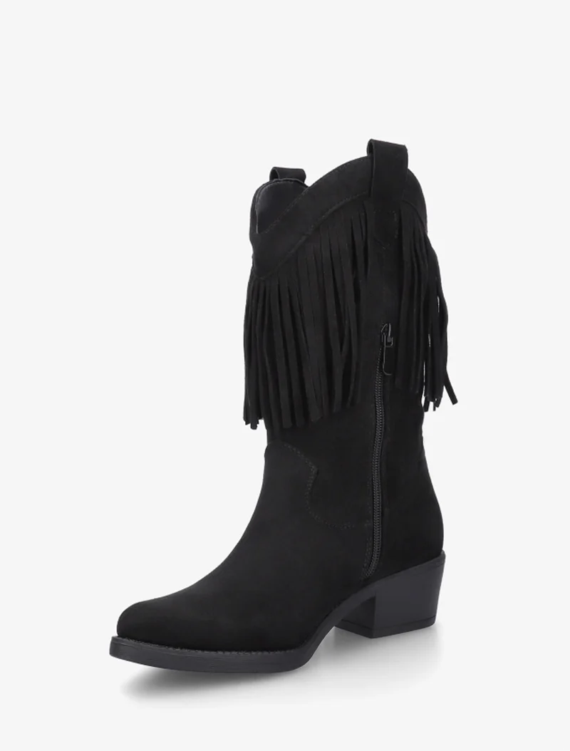 Bottines style santiags à franges - Noir