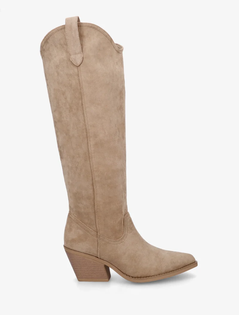 Bottes en suédine style santiag - Taupe