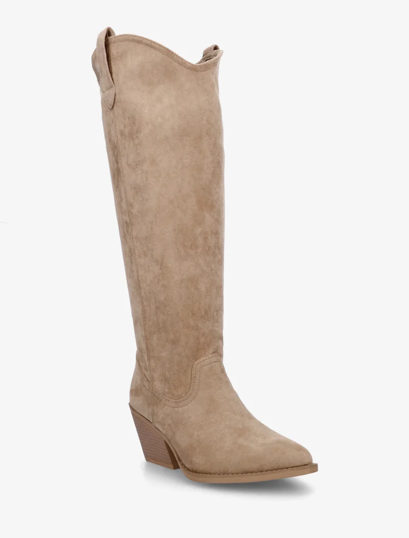 Bottes en suédine style santiag - Taupe