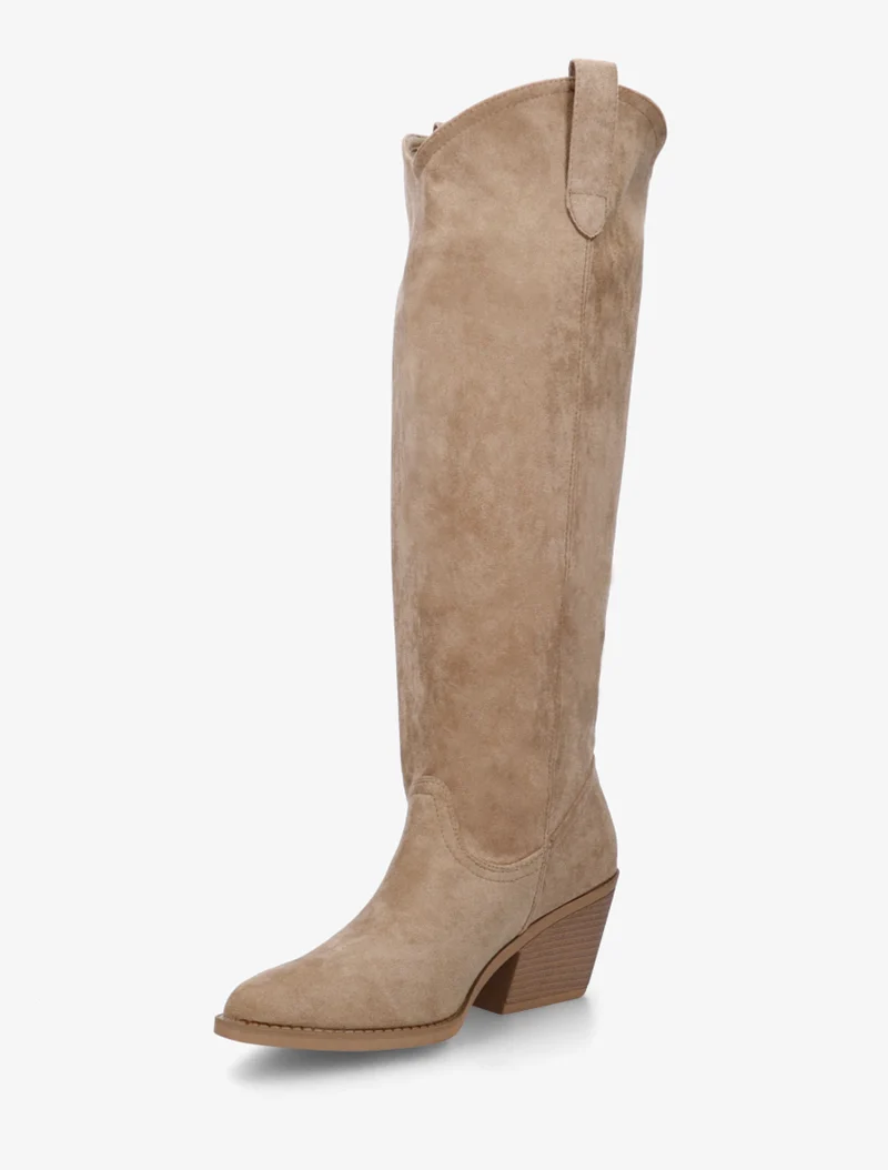 Bottes en suédine style santiag - Taupe