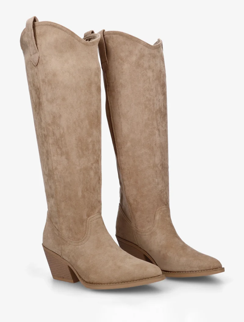 Bottes en suédine style santiag - Taupe