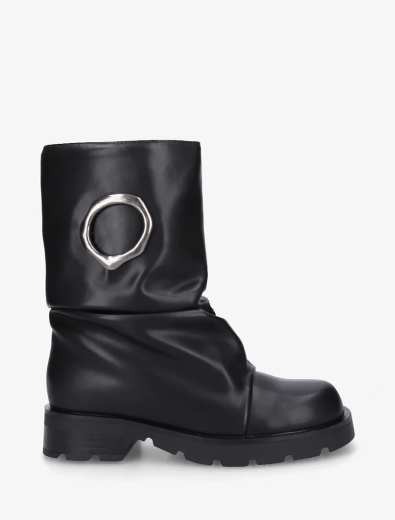 Bottines effet froissé à empiècement métal - Noir