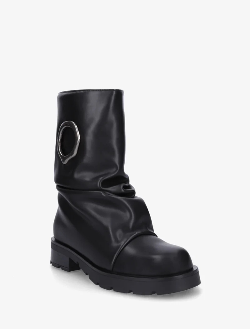 Bottines effet froissé à empiècement métal - Noir