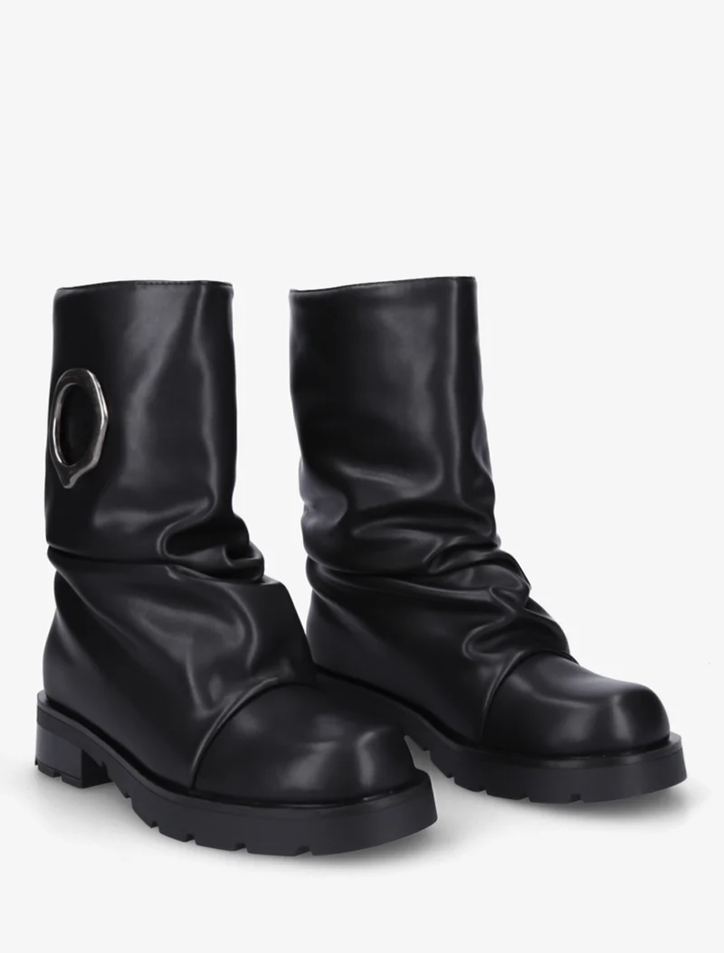 Bottines effet froissé à empiècement métal - Noir