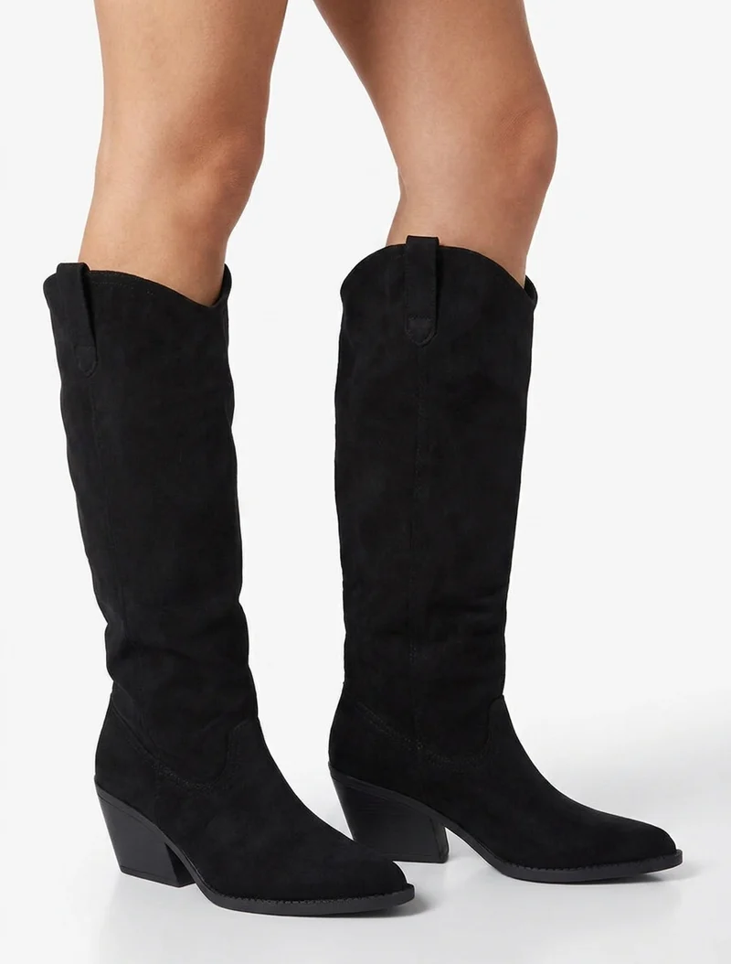 Bottes en suédine style santiag - Noir
