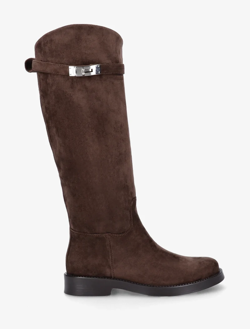 Bottes en suédine style cavalière à sangle - Marron