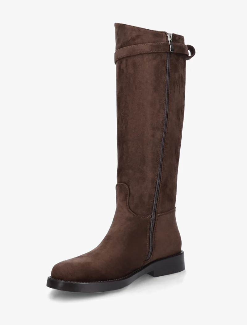 Bottes en suédine style cavalière à sangle - Marron