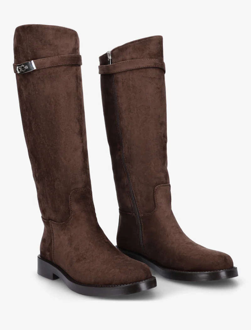 Bottes en suédine style cavalière à sangle - Marron