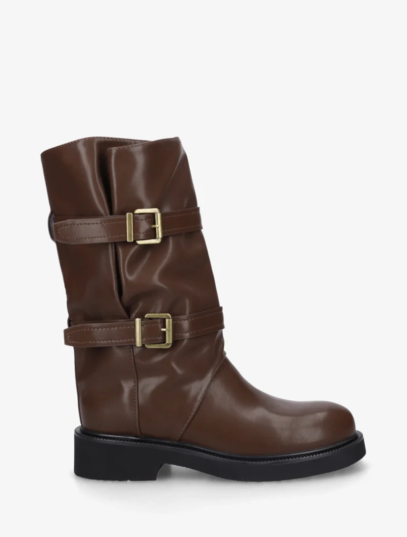 Bottines en simili à double sangles - Marron