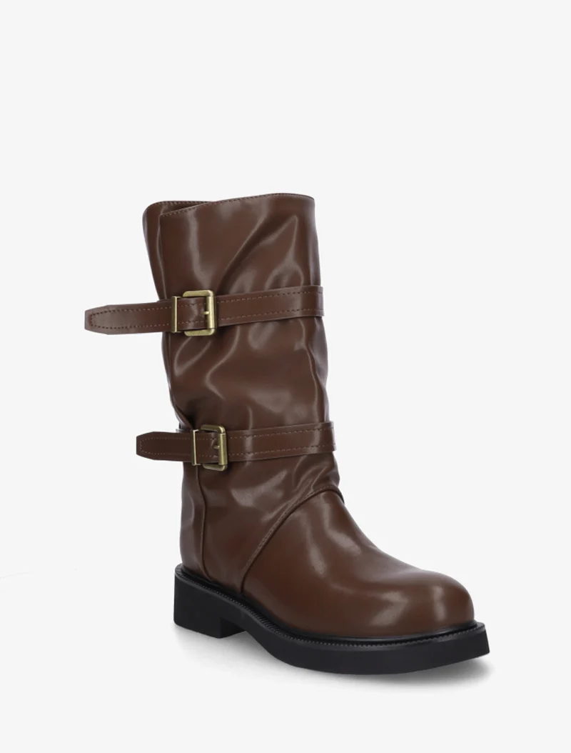 Bottines en simili à double sangles - Marron