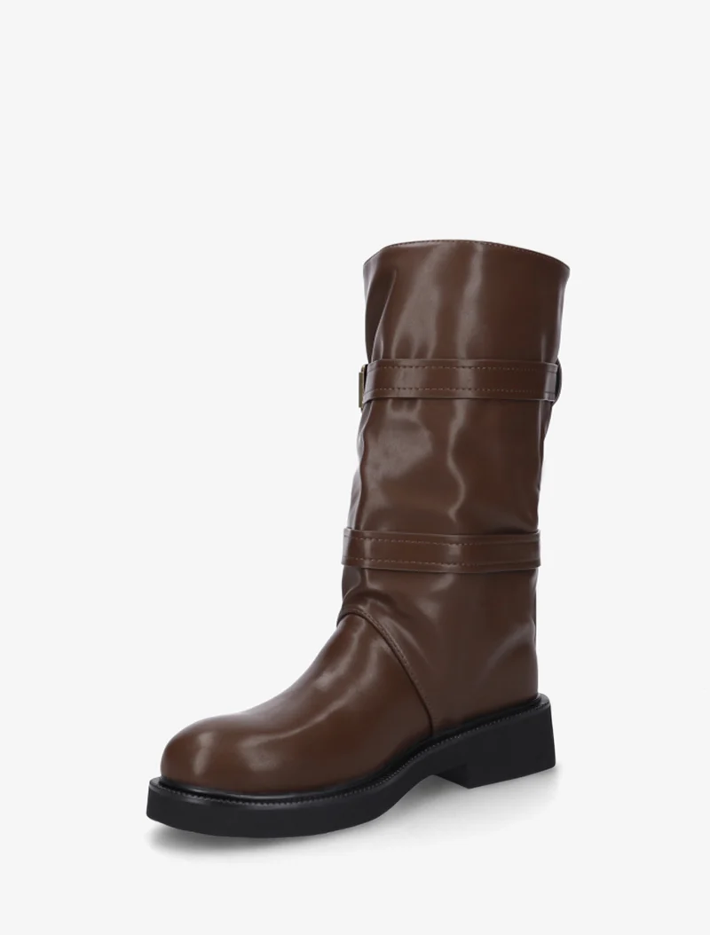Bottines en simili à double sangles - Marron