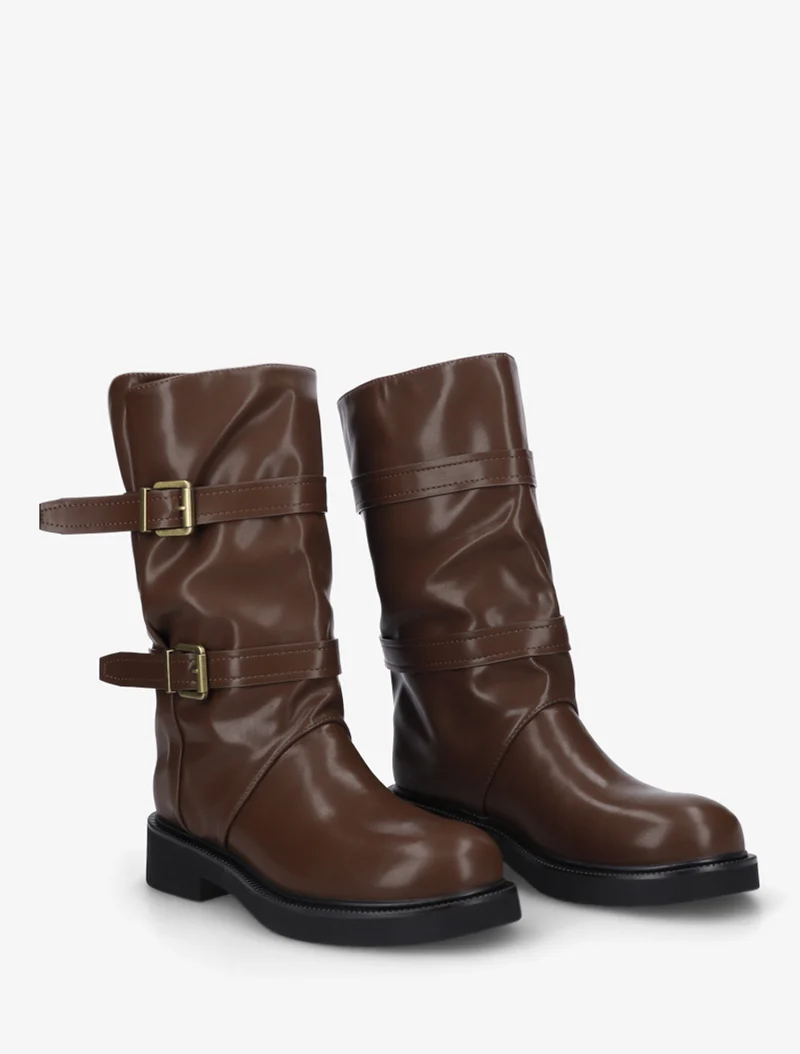Bottines en simili à double sangles - Marron