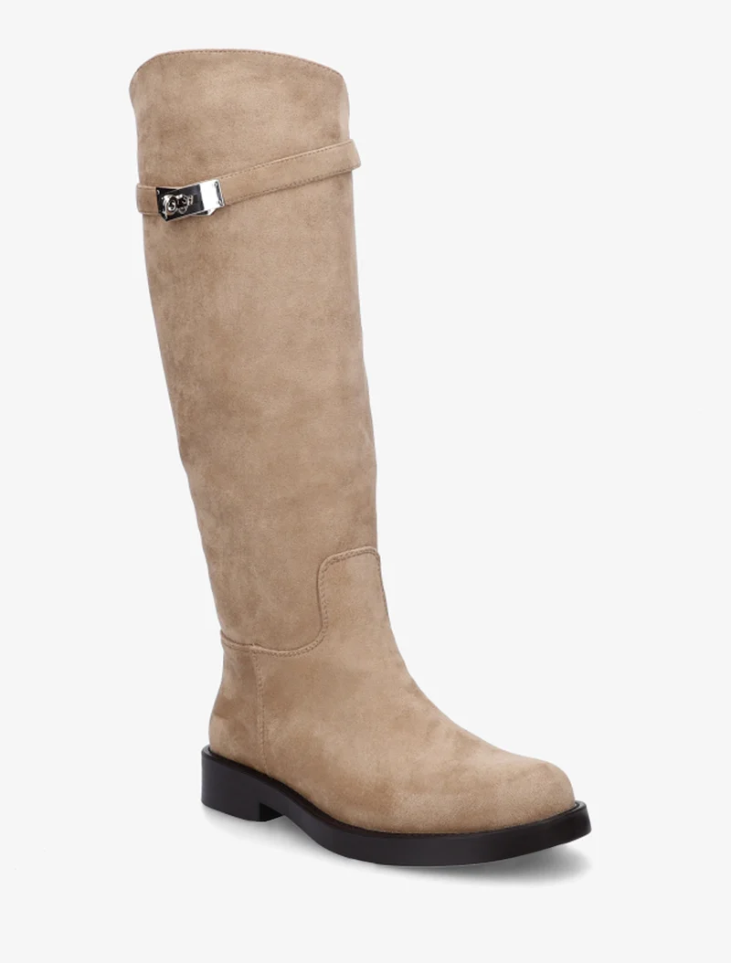 Bottes en suédine style cavalière à sangle - Taupe