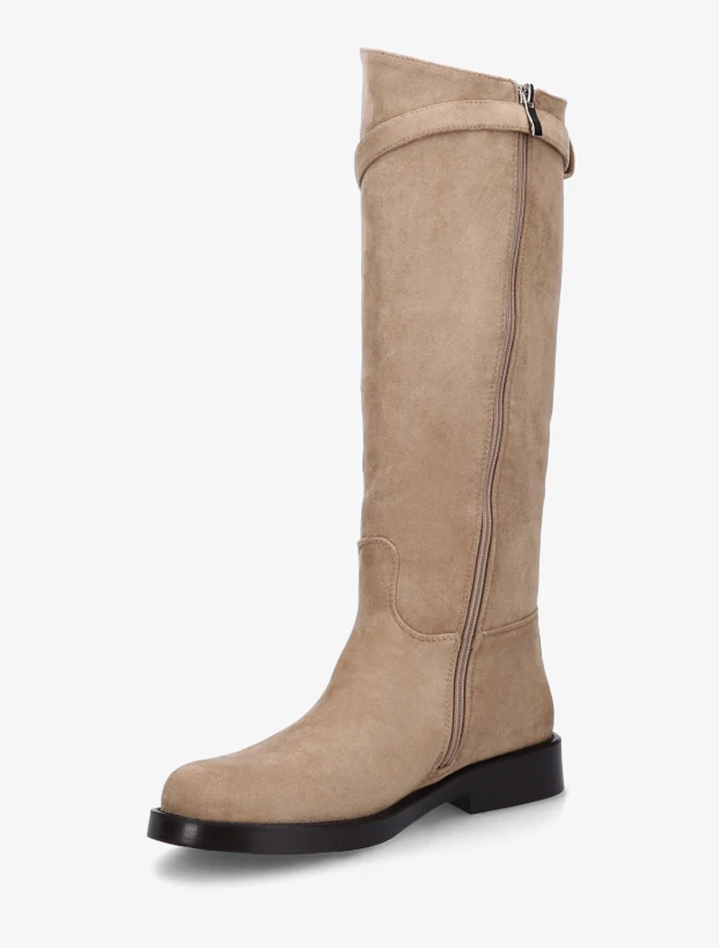 Bottes en suédine style cavalière à sangle - Taupe