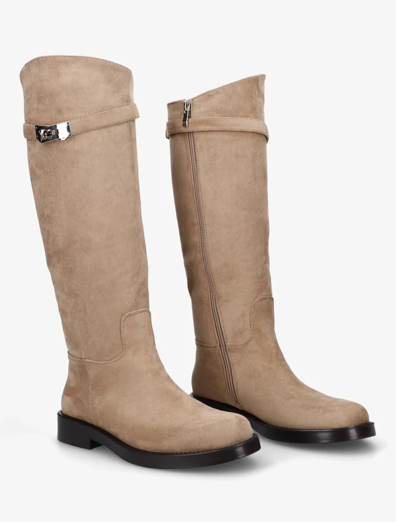 Bottes en suédine style cavalière à sangle - Taupe