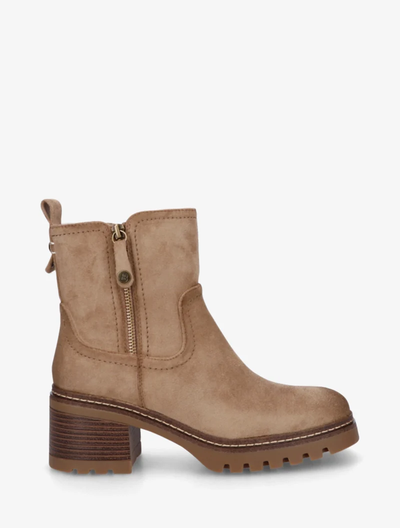Bottines en suédine à zip décoratif - Taupe