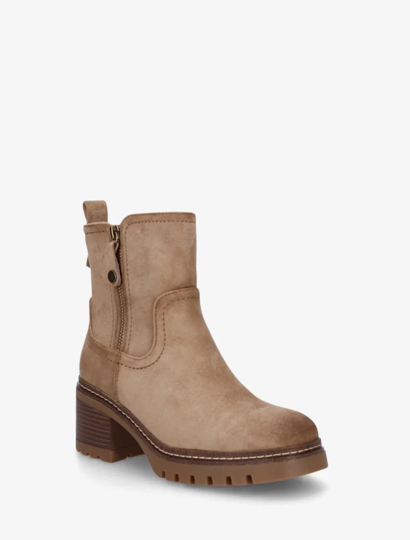 Bottines en suédine à zip décoratif - Taupe