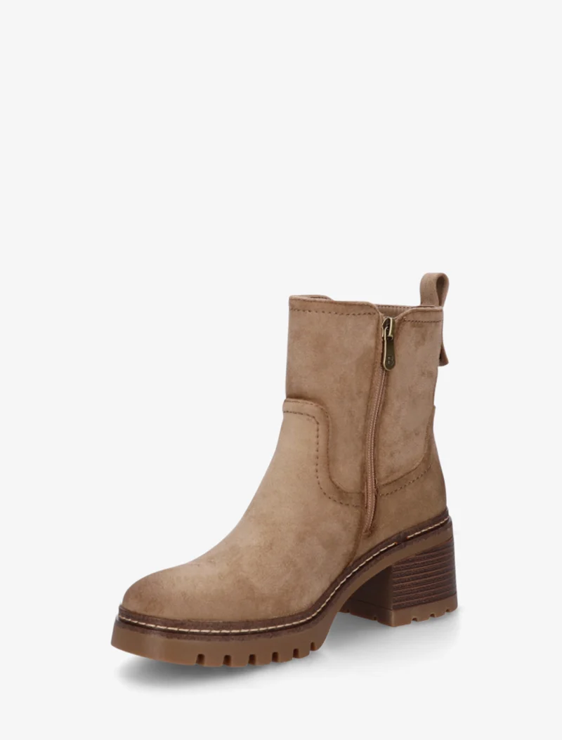 Bottines en suédine à zip décoratif - Taupe