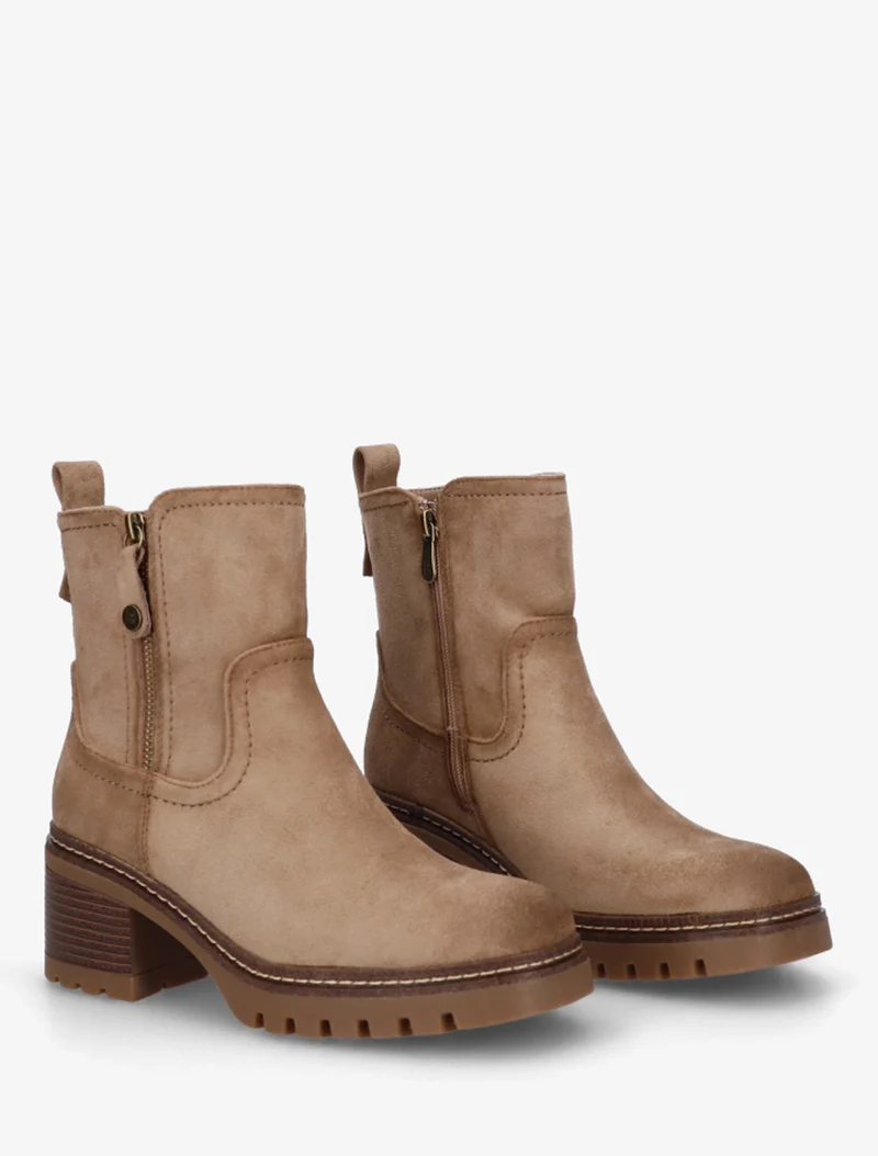 Bottines en suédine à zip décoratif - Taupe