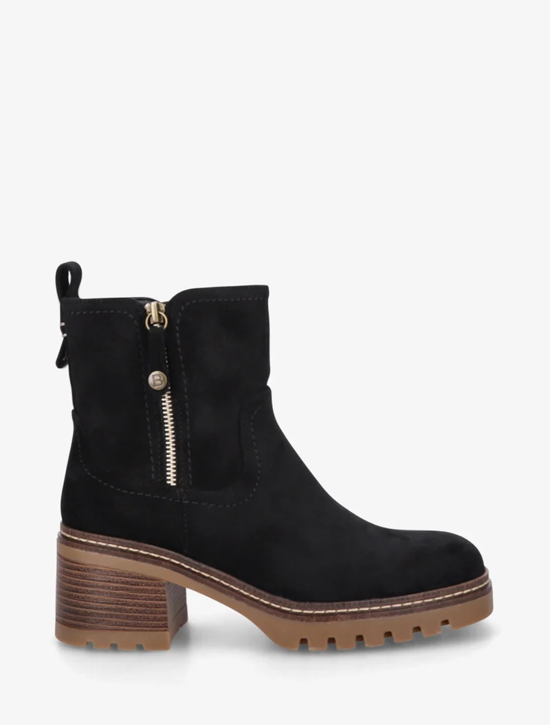 Bottines en suédine à zip décoratif - Noir