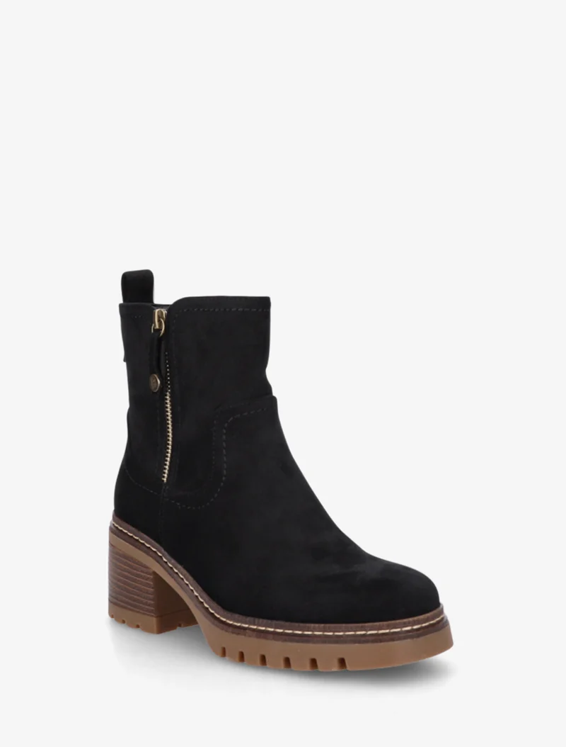 Bottines en suédine à zip décoratif - Noir
