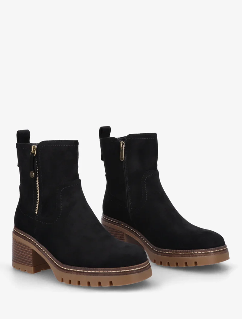 Bottines en suédine à zip décoratif - Noir